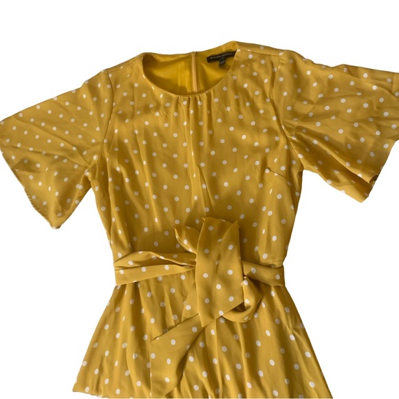 BANANA REPUBLIC NWOT Mustard Yellow Polka Dot Dress w/Belt - Size 2 - Picture 4 of 7